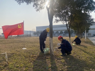 陽極分公司焙燒車間黨支部開展“樹木防護(hù)著‘新裝’，抗寒防蟲保生長”主題黨日活動(dòng)